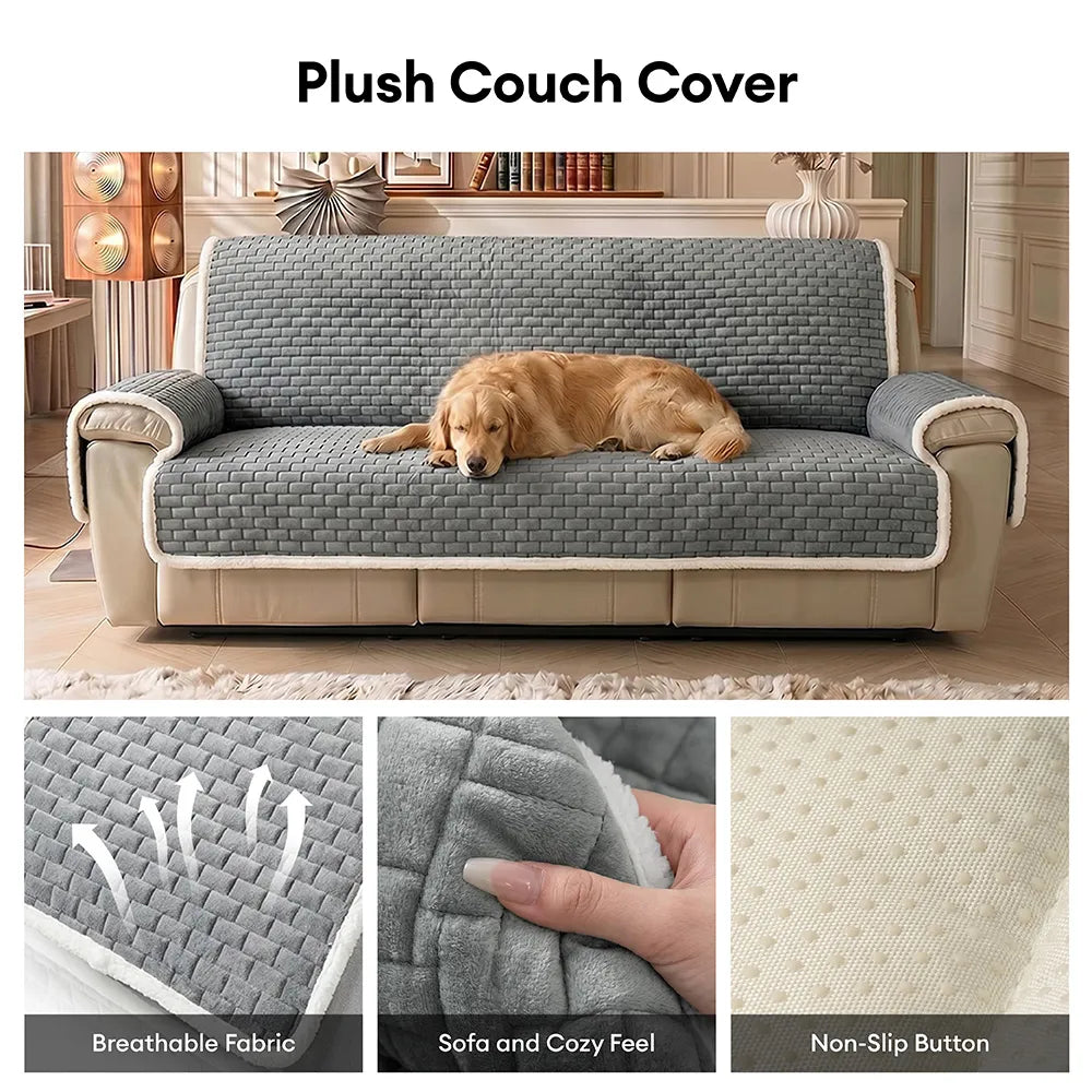 One-Piece Plush Scratch-Resistant Large Couch Covers with Elastic Straps
