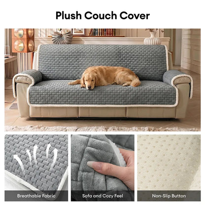 One-Piece Plush Scratch-Resistant Large Couch Covers with Elastic Straps