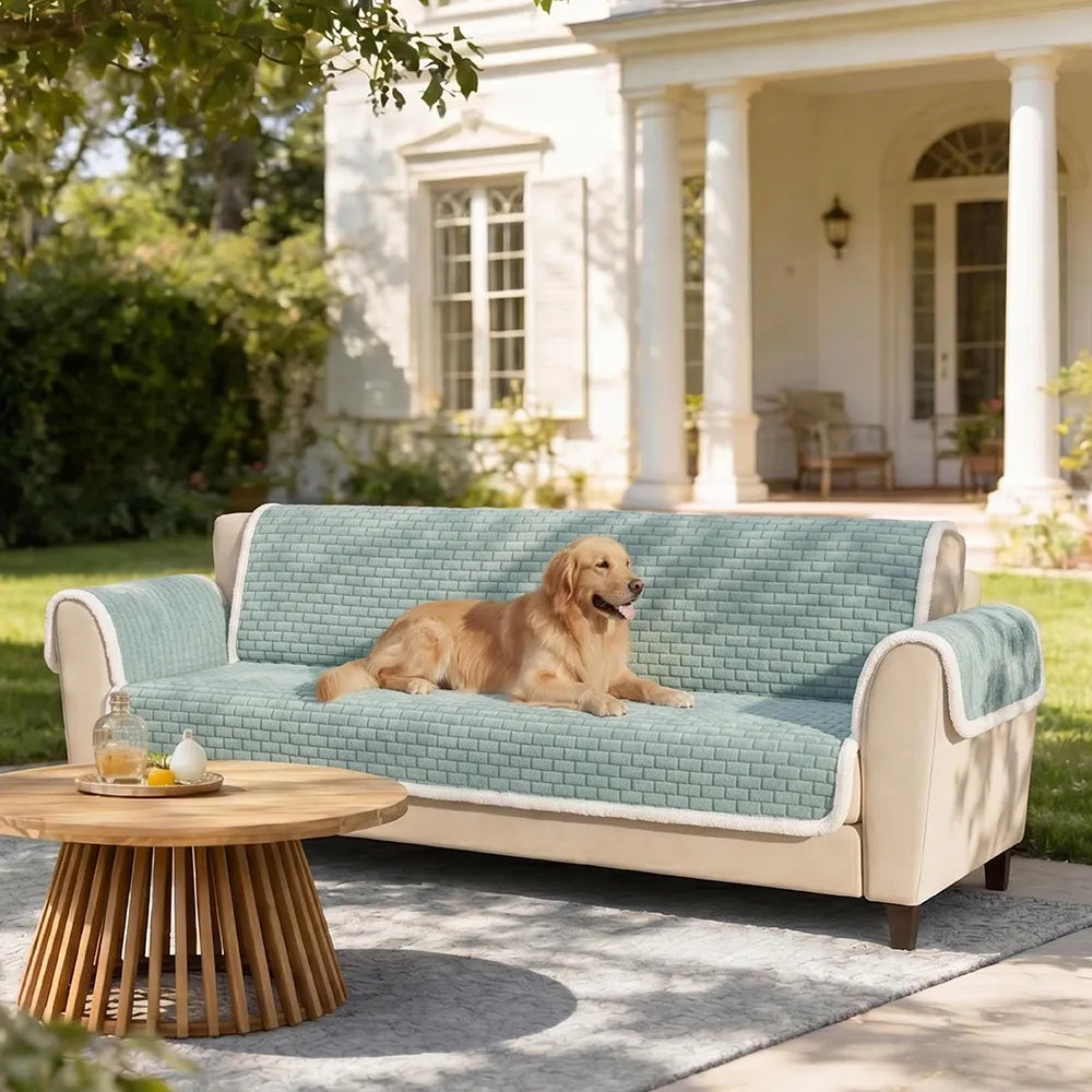 One-Piece Plush Scratch-Resistant Large Couch Covers with Elastic Straps
