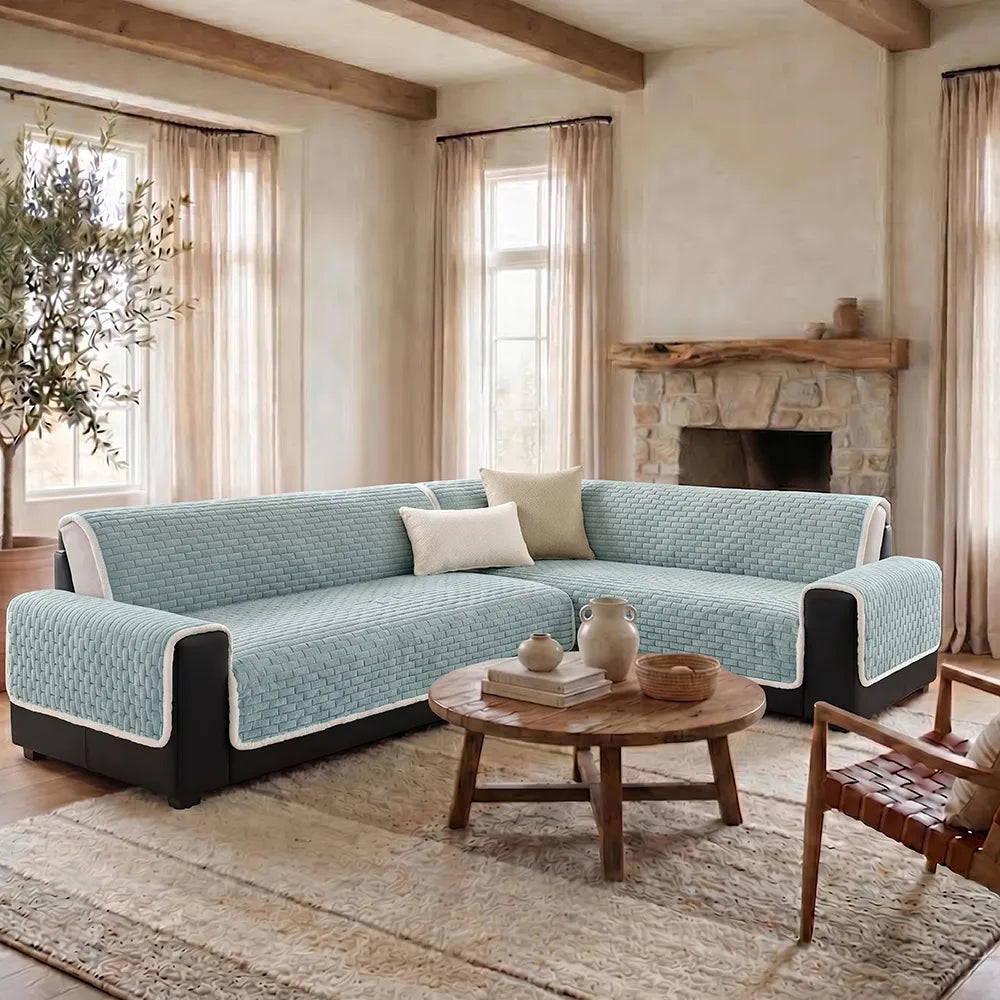 One-Piece Plush Scratch-Resistant Large Couch Covers with Elastic Straps