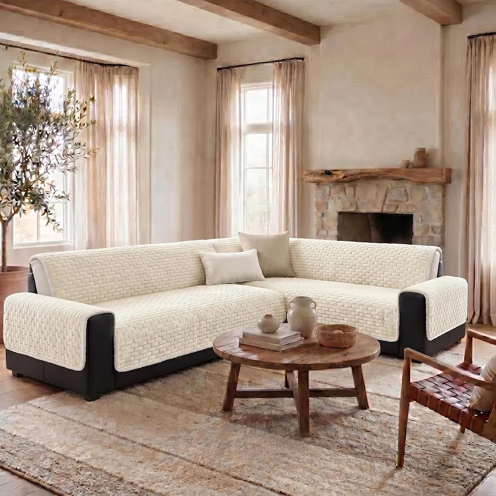 One-Piece Plush Scratch-Resistant Large Couch Covers with Elastic Straps