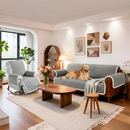 One-Piece Plush Scratch-Resistant Large Couch Covers with Elastic Straps
