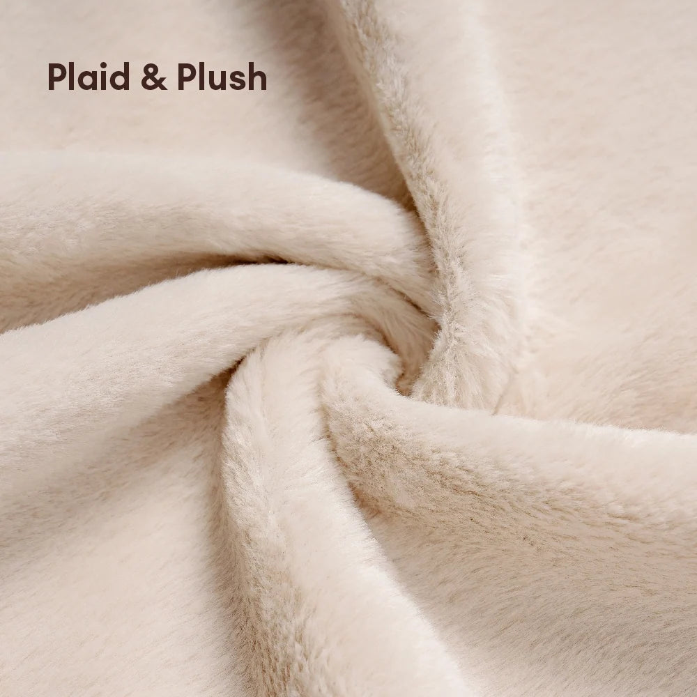 Cozy Reversible Plaid Plush Pet Throw Blanket with Pom-Poms