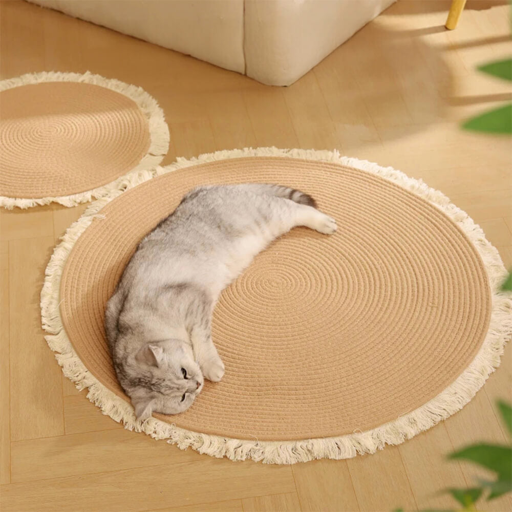 Nordic Handwoven Durable Cat Scratch Mat Rug with Fringe