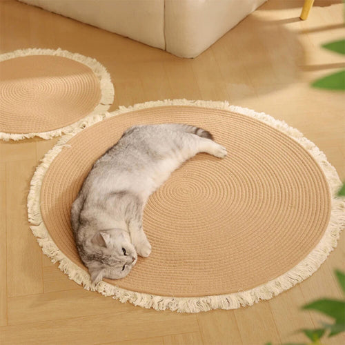 Nordic Handwoven Durable Cat Scratch Mat Rug with Fringe