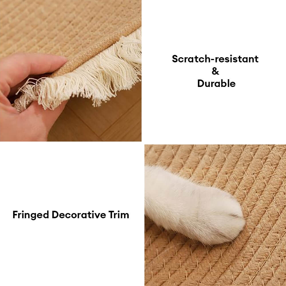 Nordic Handwoven Durable Cat Scratch Mat Rug with Fringe
