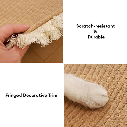 Nordic Handwoven Durable Cat Scratch Mat Rug with Fringe
