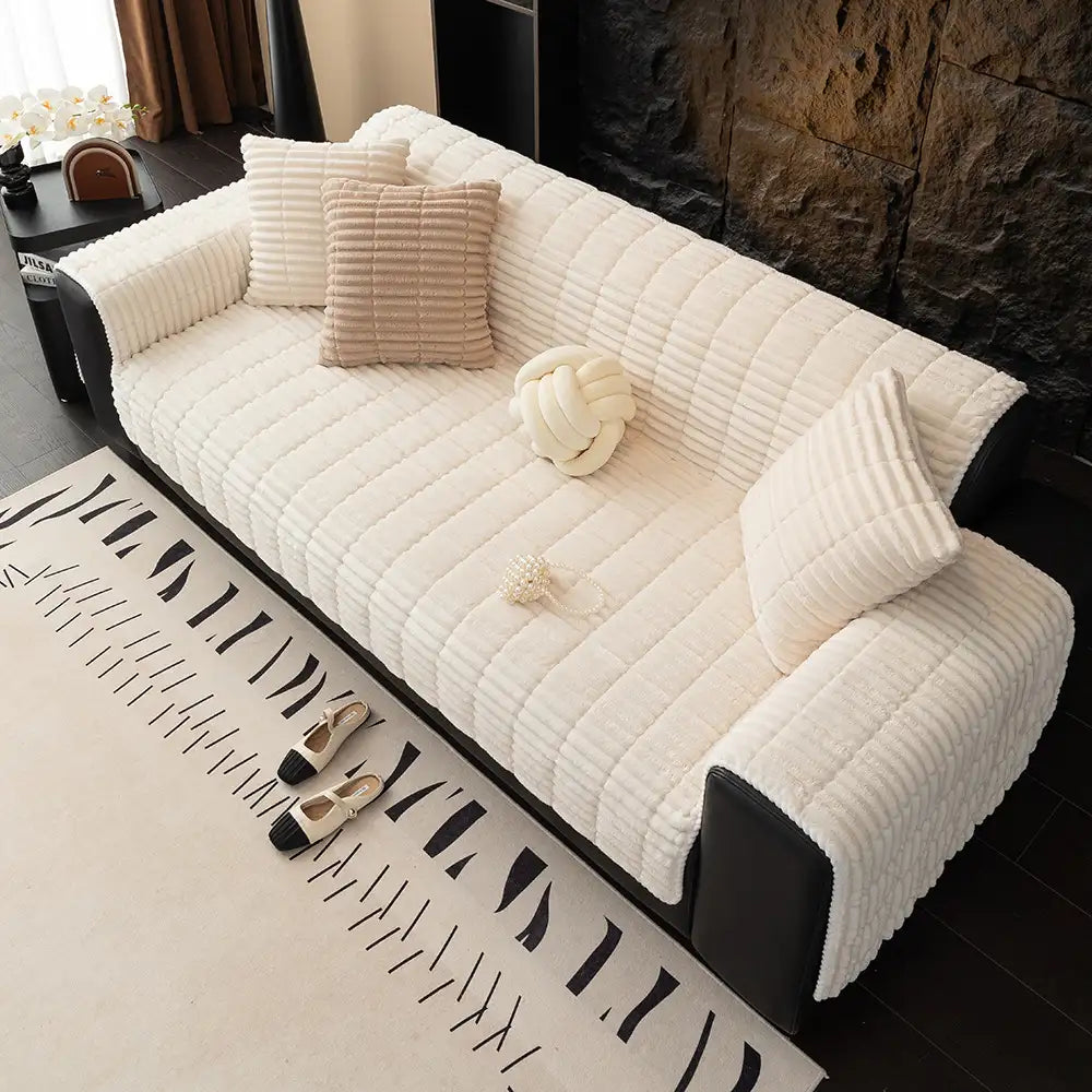 One-Piece Cozy Flannel Sofa Protection Non-Slip Couch Covers