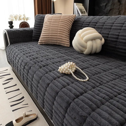 One-Piece Cozy Flannel Sofa Protection Non-Slip Couch Covers