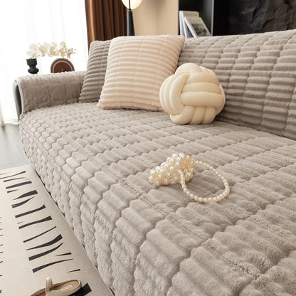 One-Piece Cozy Flannel Sofa Protection Non-Slip Couch Covers