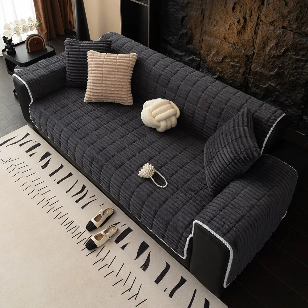 One-Piece Cozy Flannel Sofa Protection Non-Slip Couch Covers