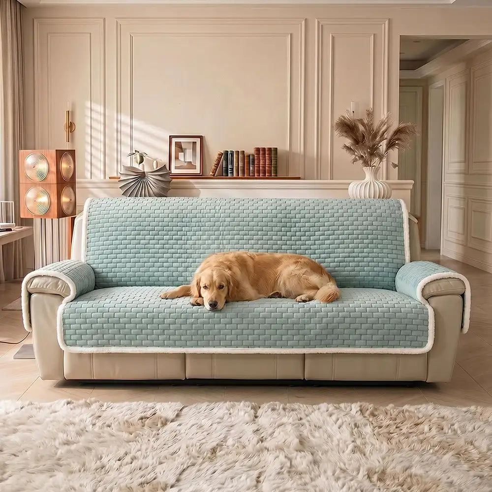 One-Piece Plush Scratch-Resistant Large Couch Covers with Elastic Straps
